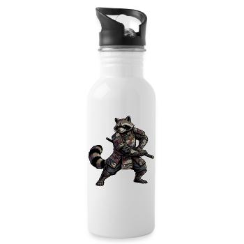 Raccoon Samurai with Katana - Water bottle with straw - white - Right