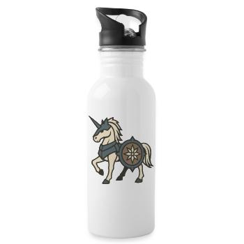 Gepanzerter Ritter-Einhorn mit Schild und Wappen - Trinkflasche mit integriertem Trinkhalm - Weiß - Rechts