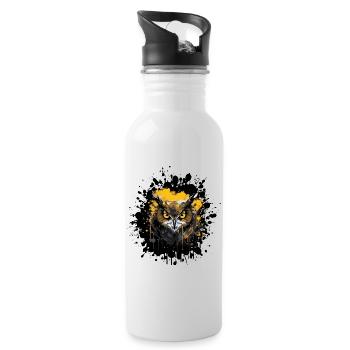 Eule Nachteule Splatter - Trinkflasche mit integriertem Trinkhalm - Weiß - Rechts