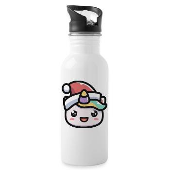 Kawaii Einhorn Gesicht Weihnachtsmütze	 - Trinkflasche mit integriertem Trinkhalm - Weiß - Rechts