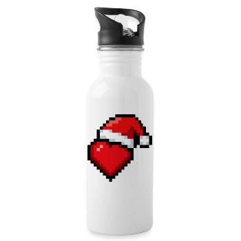Pixel art heart Christmas hat gamer 8-bit - Water bottle with straw - white - Right
