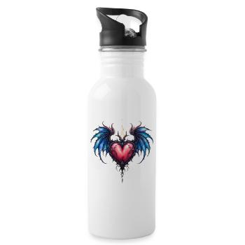 Heart with Blue Fire Wings - Water bottle with straw - white - Right
