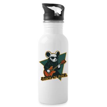 Maus mit Gitarre Cooles Cartoon - Trinkflasche mit integriertem Trinkhalm - Weiß - Rechts