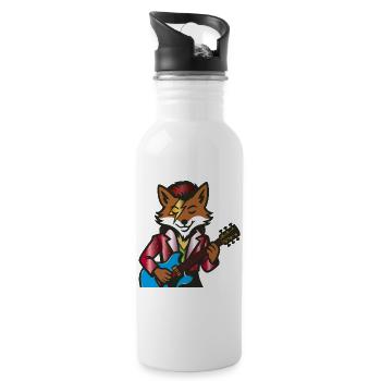 Rocking Fox with Electric Guitar – Music Illustration - Water bottle with straw - white - Right