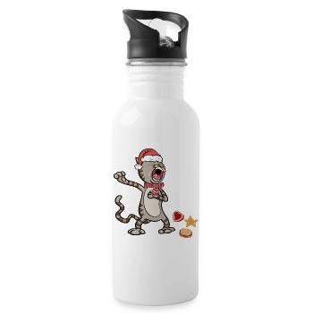 Weihnachtskatze  - Trinkflasche mit integriertem Trinkhalm - Weiß - Rechts