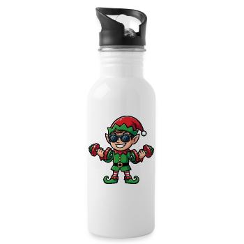 Weihnachtself-Gewichtheber-Fitnessstudio für Männe - Trinkflasche mit integriertem Trinkhalm - Weiß - Rechts
