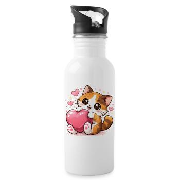 Cuddly Kawaii Cats with Heart – Cute Cats - Water bottle with straw - white - Right
