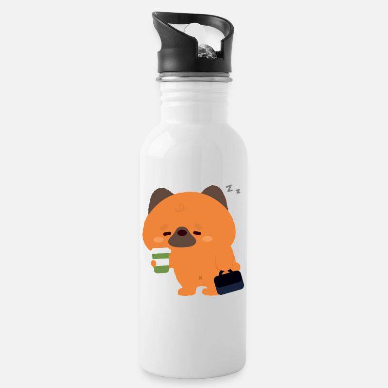 Schläfriger Deutscher Schäferhund-Kaffee - Trinkflasche mit integriertem Trinkhalm - Weiß
