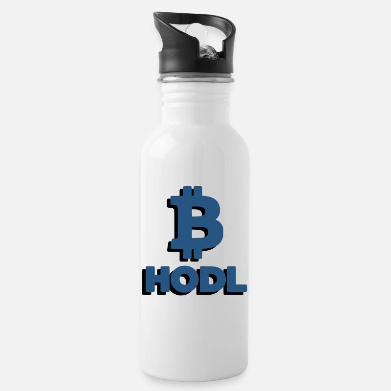 Bitcoin HODL Logo Schriftzug Krypto - Trinkflasche mit integriertem Trinkhalm - Weiß