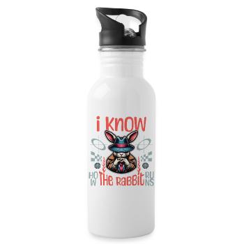 I Know How The Rabbit Runs Denglish - Trinkflasche mit integriertem Trinkhalm - Weiß - Rechts