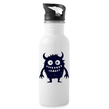 dunkles kleines süßes Monsterchen lustig - Trinkflasche mit integriertem Trinkhalm - Weiß - Rechts