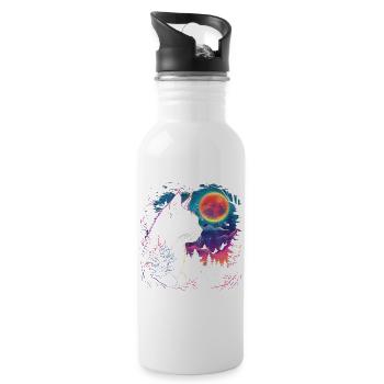 Katzenschlaf in Neon-Nacht - Trinkflasche mit integriertem Trinkhalm - Weiß - Rechts