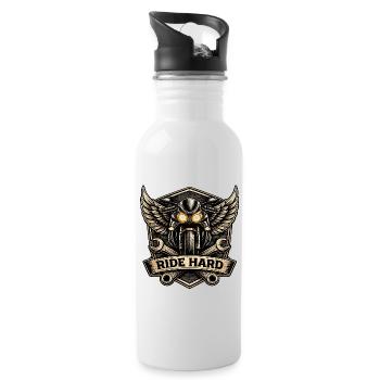 RIDE HARD motorcycle logo with wings - Water bottle with straw - white - Right