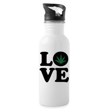 Love weed cannabis  - Gourde avec paille intégrée - blanc - Droite