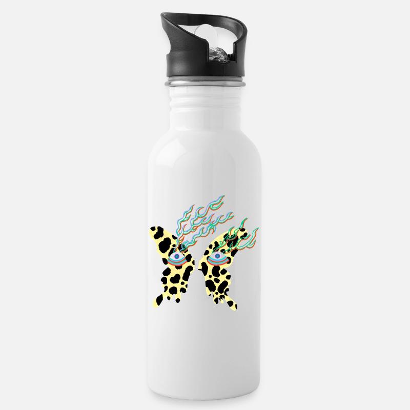 butterfly_with_eyes - Trinkflasche mit integriertem Trinkhalm - Weiß