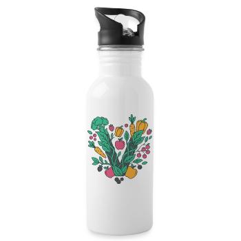 Frisches Garten-Gemüse Motiv - Trinkflasche mit integriertem Trinkhalm - Weiß - Rechts