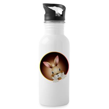 Curious rabbit looks out of the rabbit hole - Water bottle with straw - white - Right