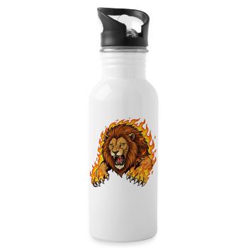 Löwe in Flammen - Trinkflasche mit integriertem Trinkhalm - Weiß - Rechts