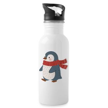 Pinguin mit roter Winterschal - Trinkflasche mit integriertem Trinkhalm - Weiß - Rechts