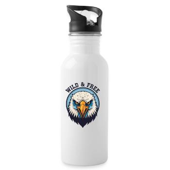 Wilder und Freier Adler - Trinkflasche mit integriertem Trinkhalm - Weiß - Rechts