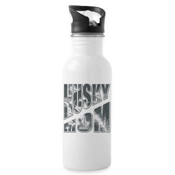 Husky Mom im Schnee - Trinkflasche mit integriertem Trinkhalm - Weiß - Rechts