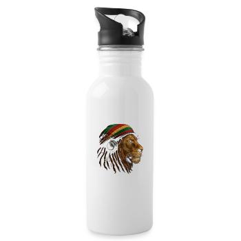 Löwe mit Rastafari Kopfhörer - Trinkflasche mit integriertem Trinkhalm - Weiß - Rechts