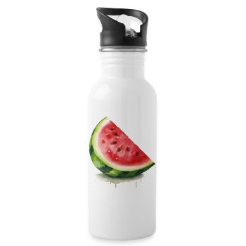Aquarell-Wassermelone Scheibe - Trinkflasche mit integriertem Trinkhalm - Weiß - Rechts