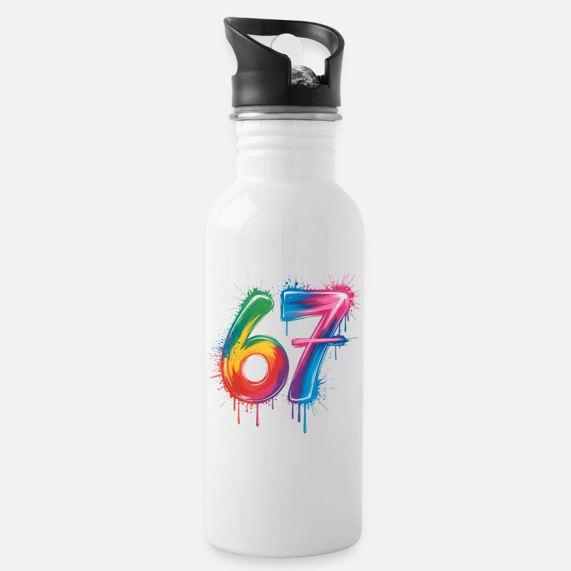 Sechs-Sieben-Farb-Spritzer - Trinkflasche mit integriertem Trinkhalm - Weiß