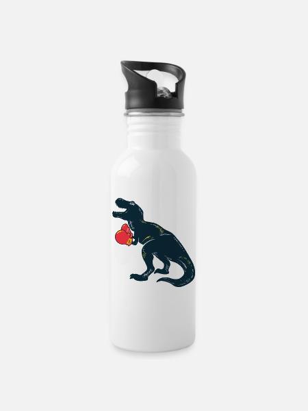 Dino Boxer Rex - Trinkflasche mit integriertem Trinkhalm - Weiß