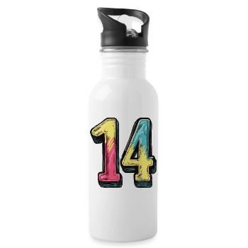 14 Zahl Bunt - Trinkflasche mit integriertem Trinkhalm - Weiß - Rechts