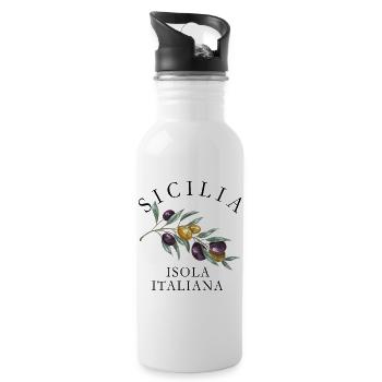 Sicilia Isola Italiana Olive Design Chic - Trinkflasche mit integriertem Trinkhalm - Weiß - Rechts