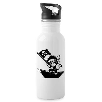 Pirat Affe im Papierboot - Trinkflasche mit integriertem Trinkhalm - Weiß - Rechts