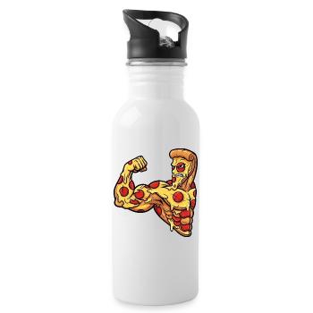 Muskulöse Cartoon Pizza Salami Bodybuilder Fitness - Trinkflasche mit integriertem Trinkhalm - Weiß - Rechts