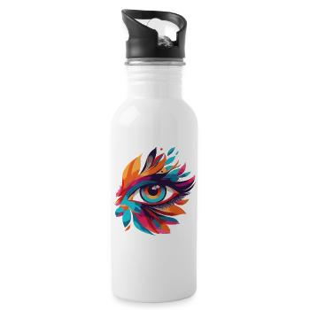 Color Eye Leaf Fire Pattern - Water bottle with straw - white - Right