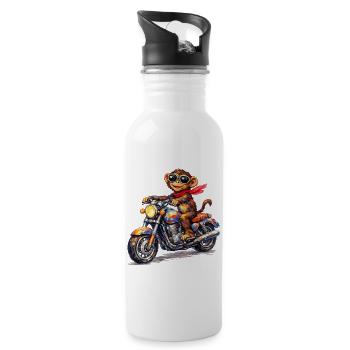 Bunter Affe auf Motorrad - Trinkflasche mit integriertem Trinkhalm - Weiß - Rechts