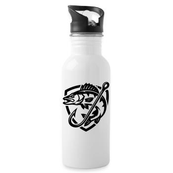 Hecht Fisch Angeln Symbol - Trinkflasche mit integriertem Trinkhalm - Weiß - Rechts