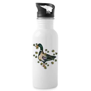Florales Entenblütenporträt - Trinkflasche mit integriertem Trinkhalm - Weiß - Rechts