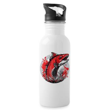 Red Salmon Jump - Fish - Fisherman - Water bottle with straw - white - Right