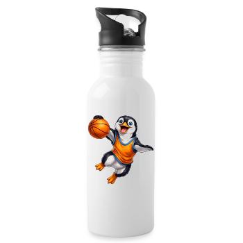 Cool Penguin Basketball Player Cartoon Sport Team Game - Water bottle with straw - white - Right