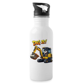 Cute Penguin Cartoon Excavator Driver Construction Equipment Operator - Water bottle with straw - white - Right
