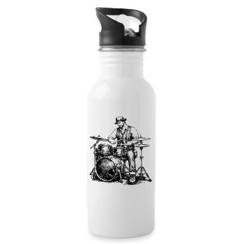 Vintage Drummer Noir Illustration - Trinkflasche mit integriertem Trinkhalm - Weiß - Rechts
