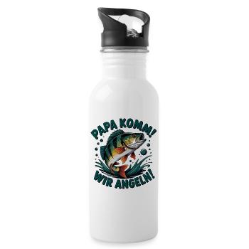 Papa Komm Wir Angeln Fischmotiv - Trinkflasche mit integriertem Trinkhalm - Weiß - Rechts