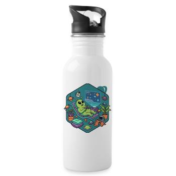 Alien Gamer lustiges Gaming Motiv - Trinkflasche mit integriertem Trinkhalm - Weiß - Rechts