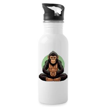 Affen Yoga / Yogi Affe - Trinkflasche mit integriertem Trinkhalm - Weiß - Rechts