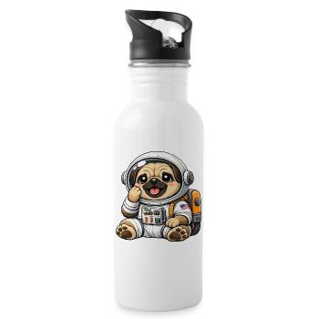 Cute Pug Astronaut Space Explorer Cartoon - Water bottle with straw - white - Right