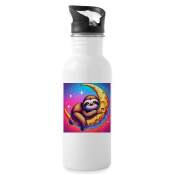 Sloth sleeps hugging the moon - Water bottle with straw - white - Right