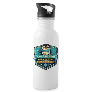 Kalt Draußen Warm Im Herz Pinguin - Trinkflasche mit integriertem Trinkhalm - Weiß - Rechts