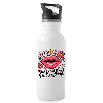 Kisses and hugs heal everything - Water bottle with straw - white - Right