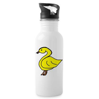 Gelbe Enten-Silhouette Schwarz - Trinkflasche mit integriertem Trinkhalm - Weiß - Rechts