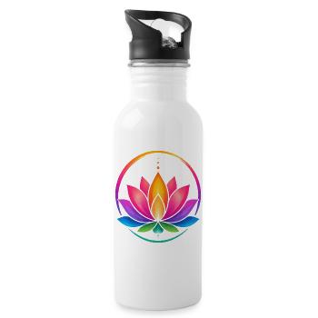 Rainbow Lotus in a Circle - Water bottle with straw - white - Right